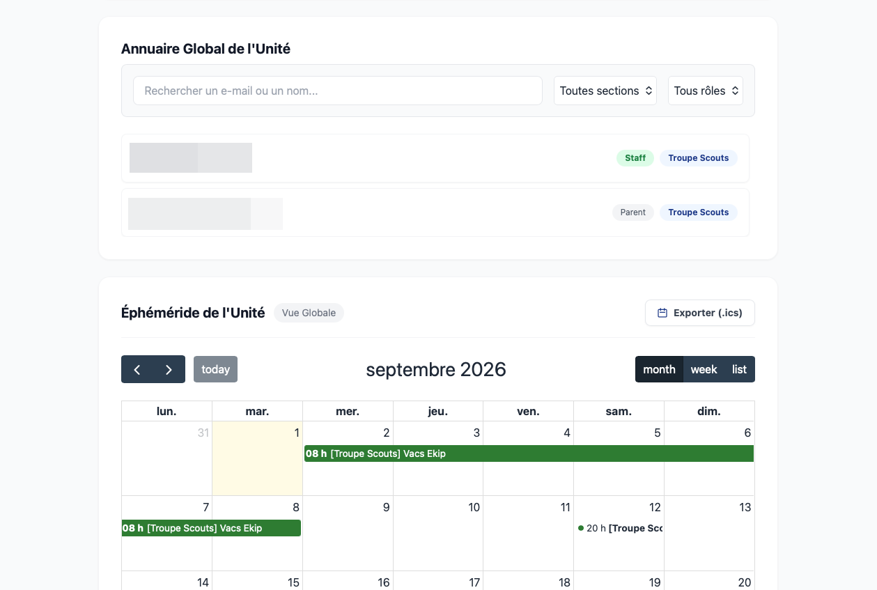 Annuaire et Calendrier de l'Unité